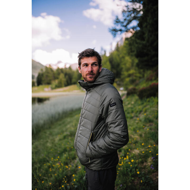 Doudoune de trek synthétique à capuche homme, MT100 - 5°C vert