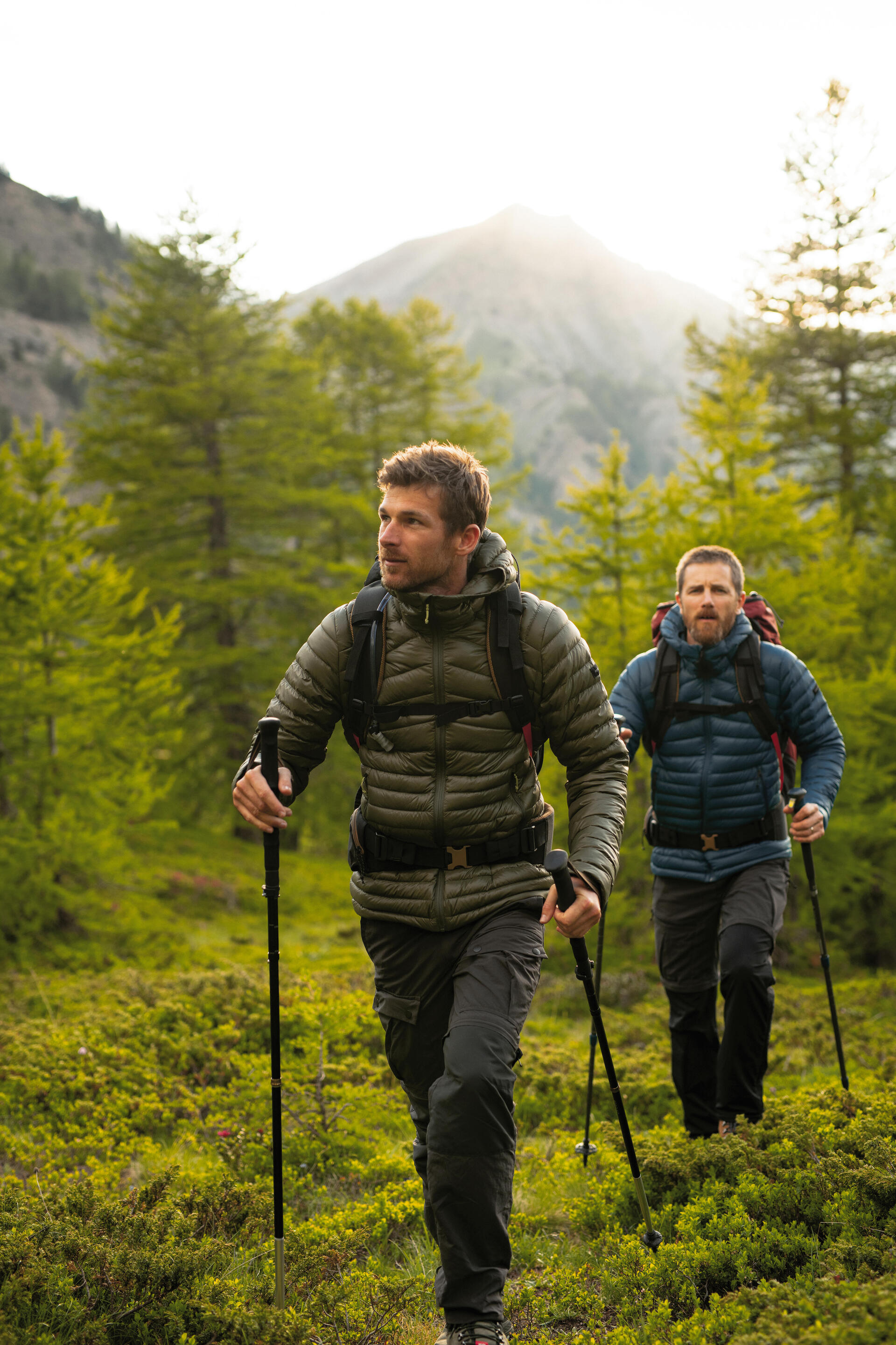 Men's hooded down hiking jacket -5°C, MT100 Green