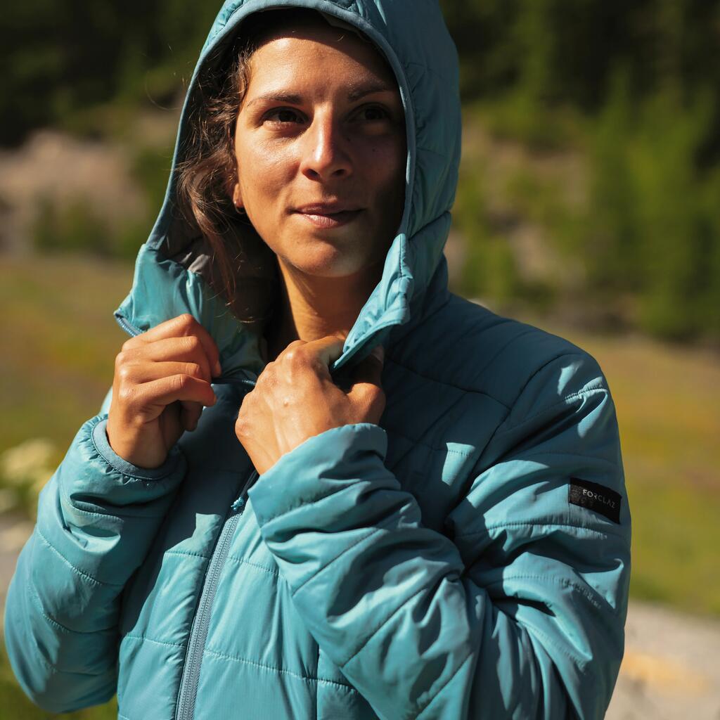 Women’s synthetic trekking down jacket with hood, MT100 - Purple