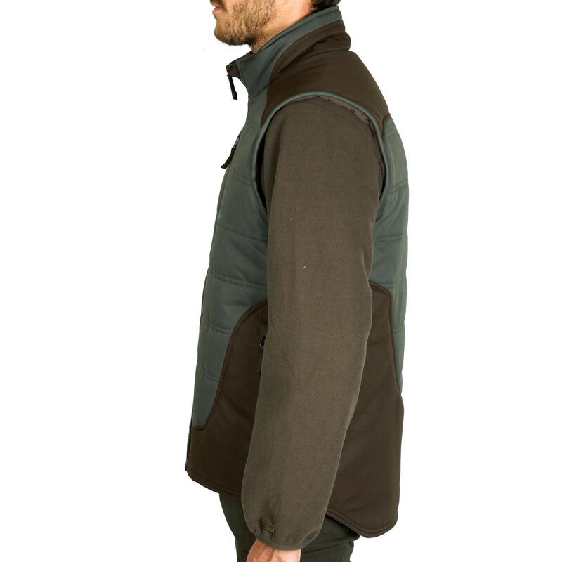 Chaleco Caza Solognac 500 Hombre Cálido Forro Polar Guata Verde Marron