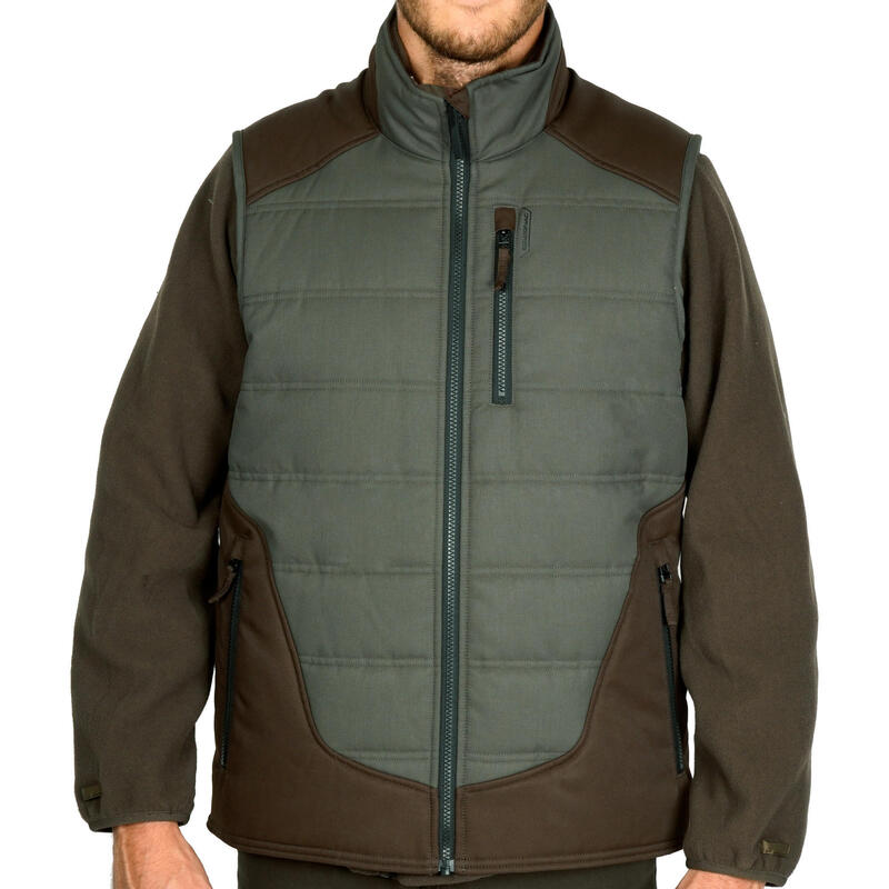 Chaleco Caza Solognac 500 Hombre Cálido Forro Polar Guata Verde Marron
