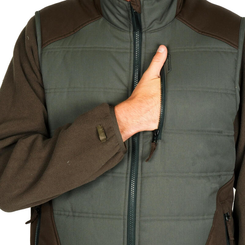 Chaleco Caza Solognac 500 Hombre Cálido Forro Polar Guata Verde Marron