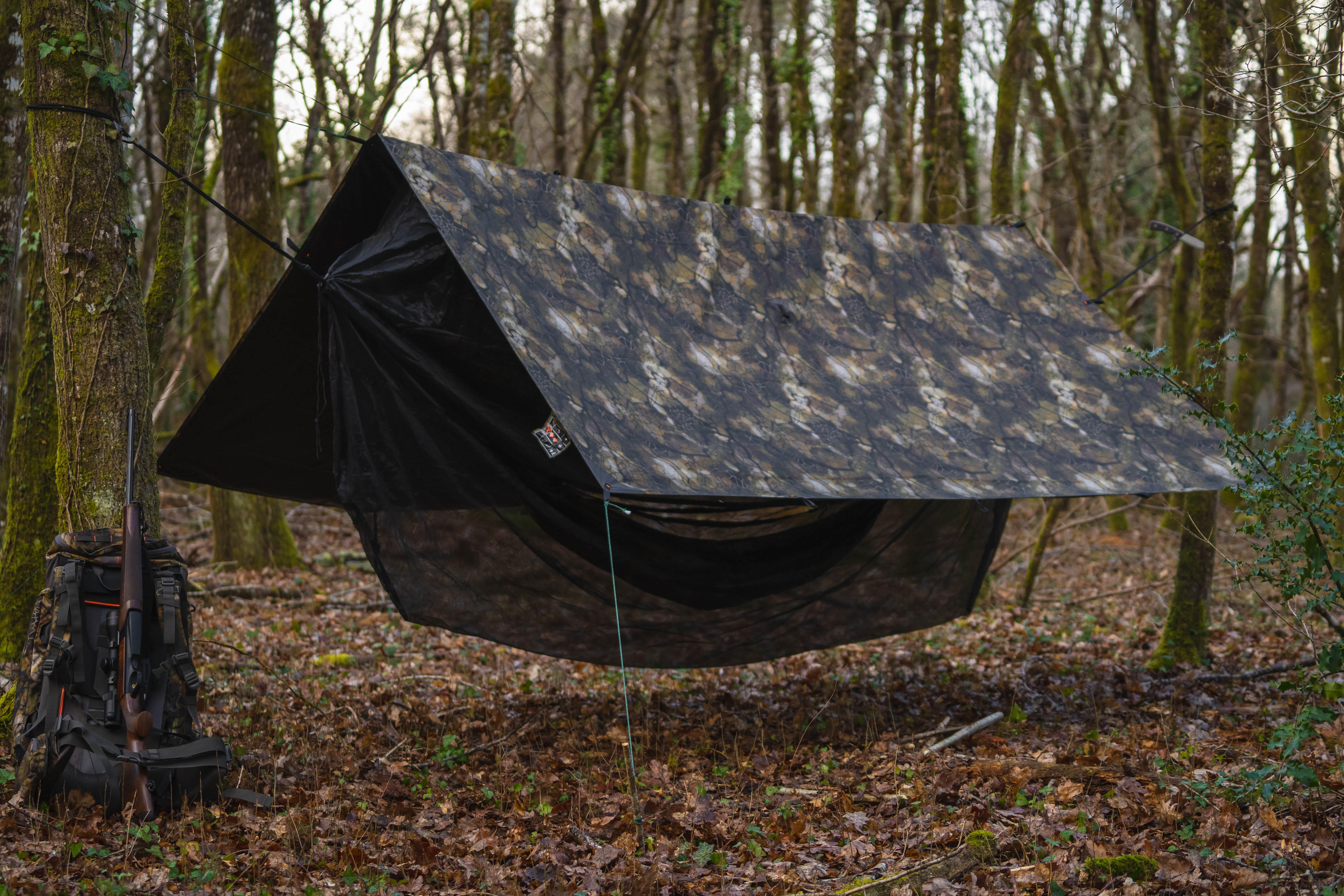 Tarp imperméable 2,95 x 2,8 m - Bushcraft camouflage furtiv - SOLOGNAC