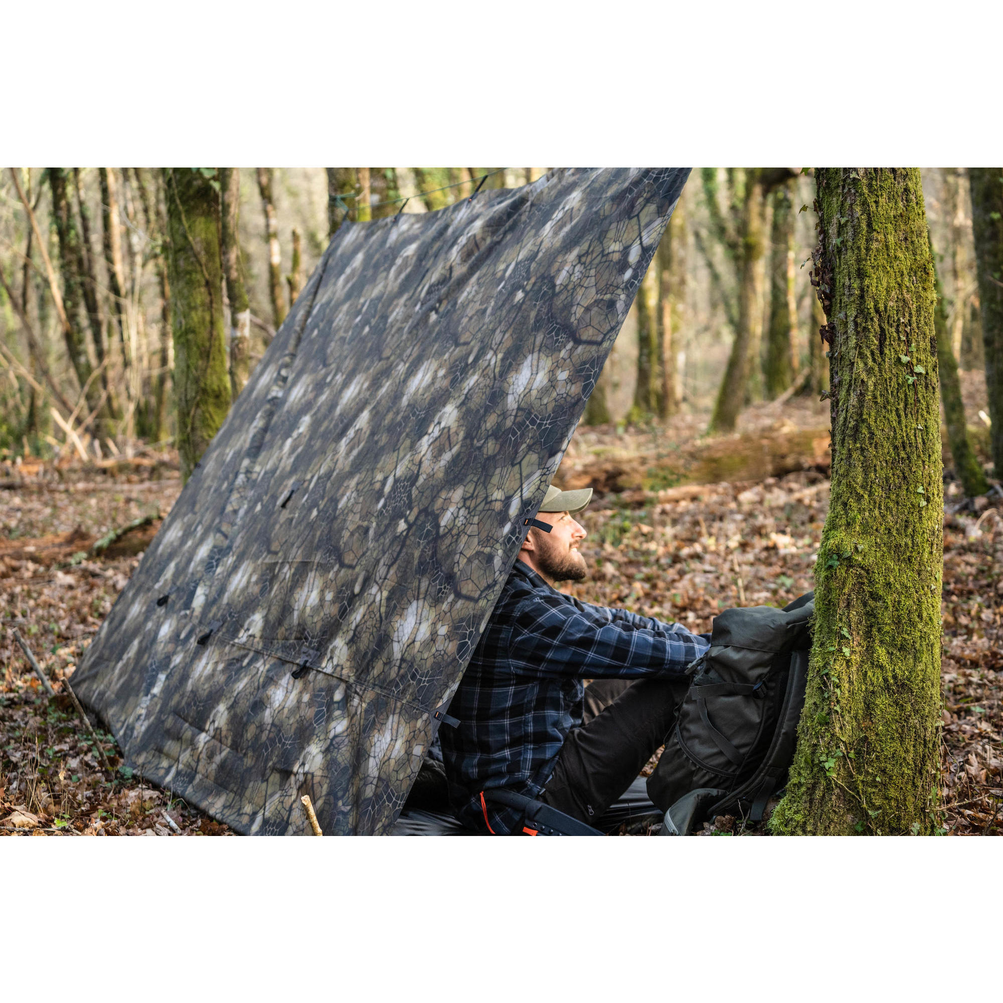 Bushcraft Wildcamping Waterproof Tarp 2.97 X 2.85 M - Furtiv Camouflage  Solognac