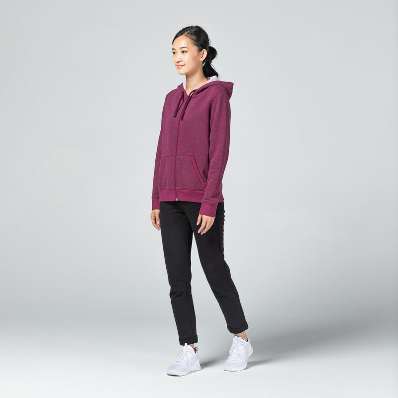 Kapuzenjacke 500 gerade Rundhals mit Tasche Damen violett 