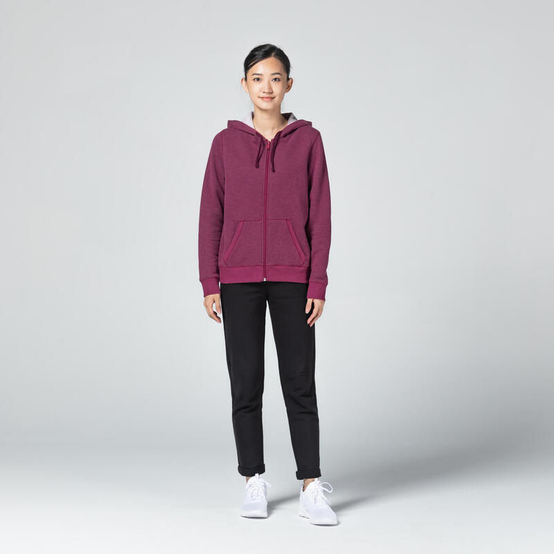 Sweat zippé à capuche fitness femme - 500 violet