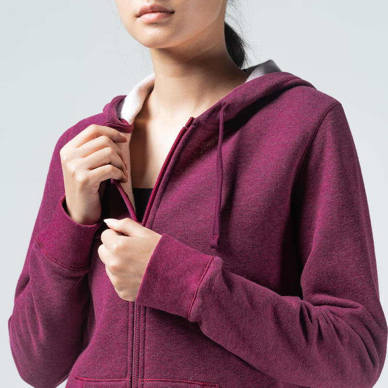 Kapuzenjacke 500 gerade Rundhals mit Tasche Damen violett 