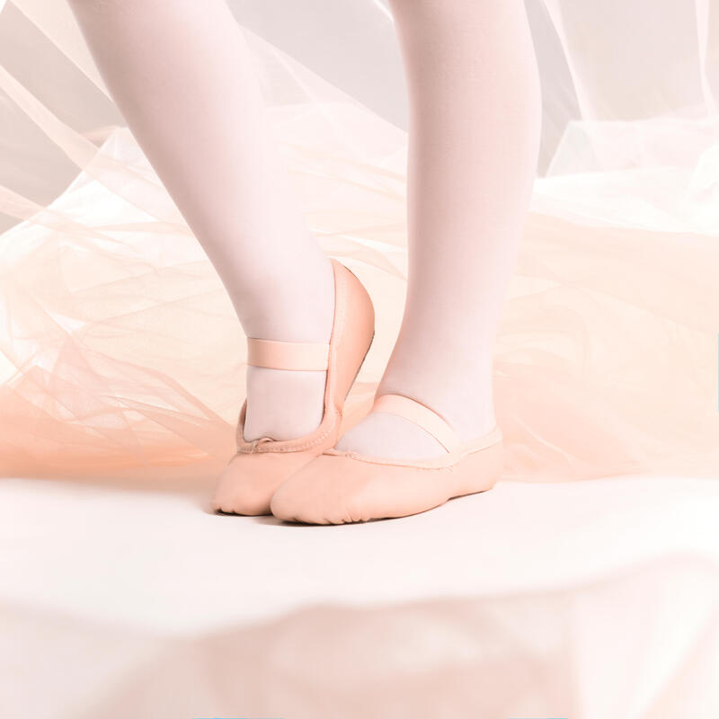 Demi-pointes danse classique cuir semelle entière rose avec lien tailles 25-40