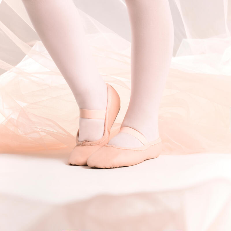 Piskótatalpú gyakorlócipő klasszikus baletthez, bőr, méret: 25-40, rózsaszín