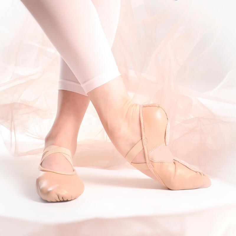 Medias puntas de danza clásica suela partida piel flexible beige tallas 41-42
