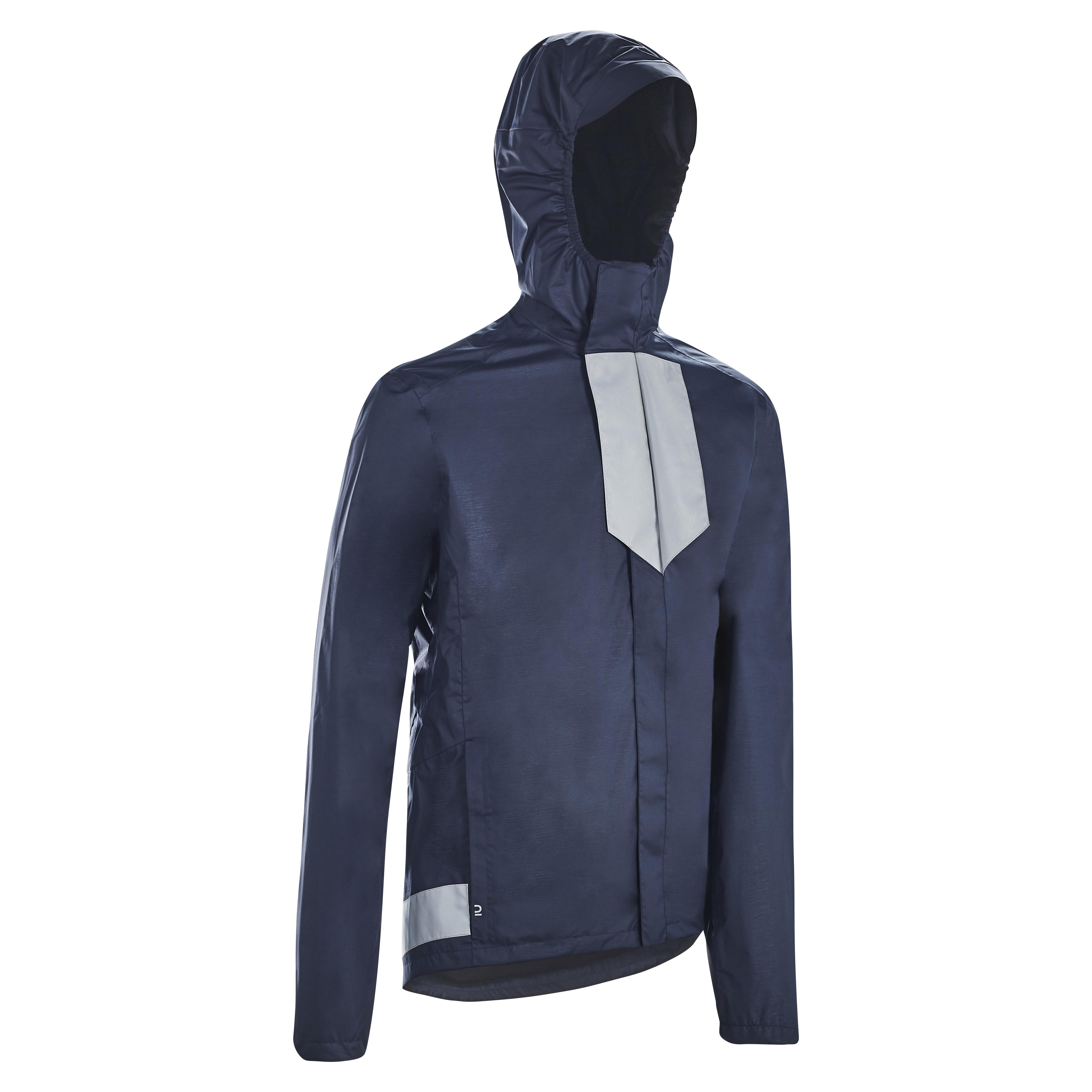 500 Waterproof Urban Cycling Jacket Navy Blue BTWIN Decathlon