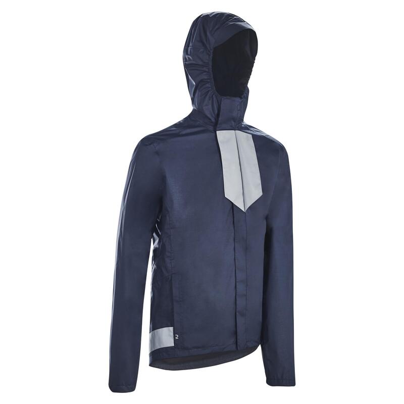 VESTE PLUIE VÉLO VILLE 540 HOMME MARINE CERTIFIÉE EPI VISIBILITÉ