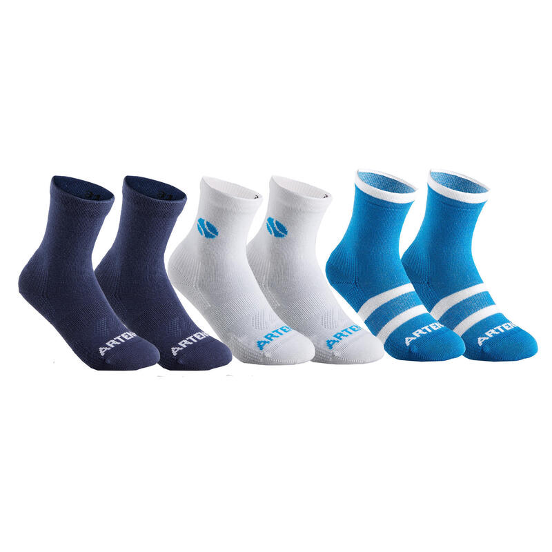 Tennissokken voor kinderen RS 160 high wit/marineblauw/blauw 6 paar