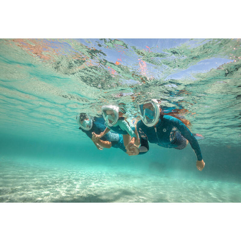 Maschera snorkeling adulto EASYBREATH 500 superficie azzurra