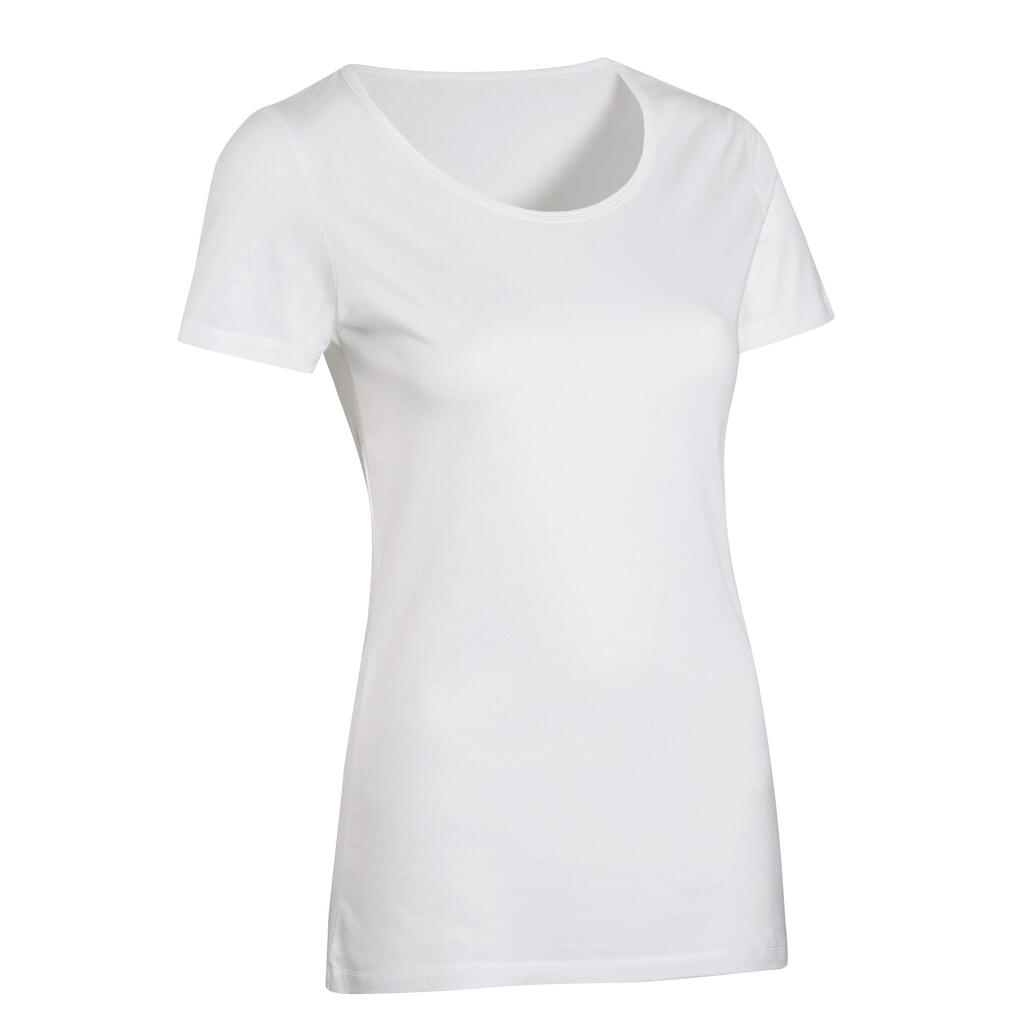 T-shirt fitness manches courtes droit coton col rond femme gris