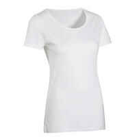 T-Shirt Fitness 100 Regular Baumwolle Rundhals Damen weiß