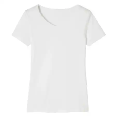 Women's Short-Sleeved Straight-Cut Crew Neck Cotton Fitness T-Shirt 100 - White