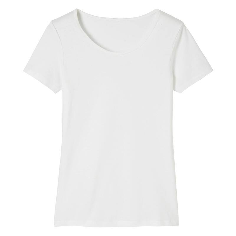T-shirt de Ginástica e Pilates Decote Redondo em Algodão Mulher 100 Branco