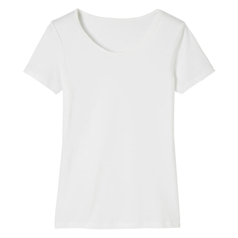 T-shirt fitness manches courtes droit coton col rond femme blanc glacier