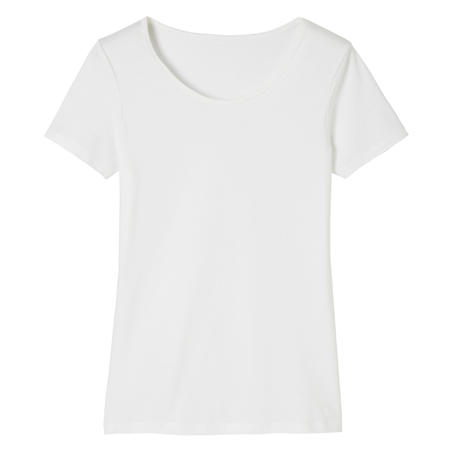 T-shirt fitness manches courtes droit coton col rond femme blanc glacier