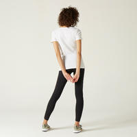 T-shirt fitness manches courtes droit coton col rond femme blanc glacier