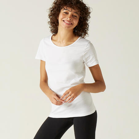 Camiseta Regular Fitness Mujer 100 Basic Blanco