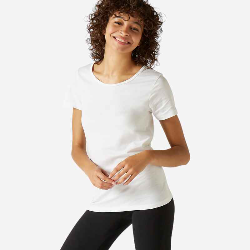 Camiseta pilates manga corta básica 100% algodón Mujer Nyamba blanco