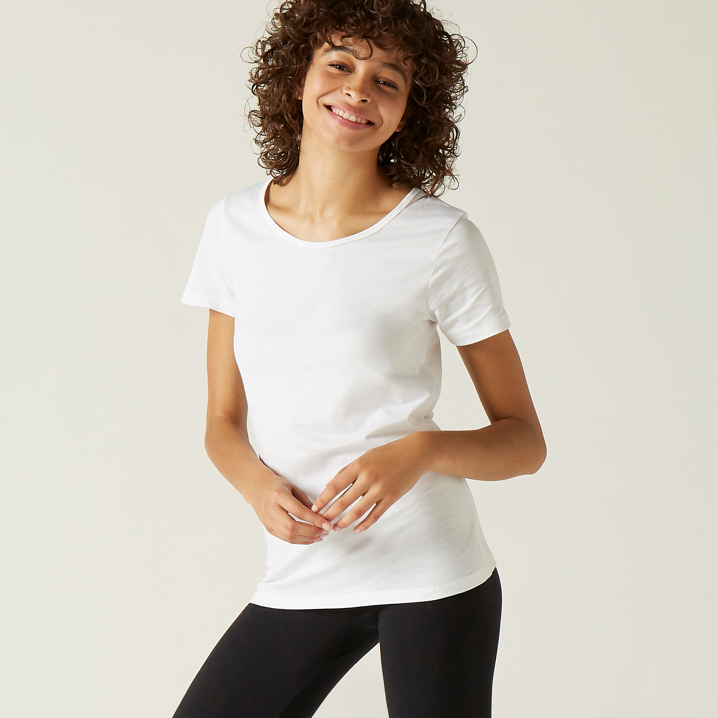 T-shirt fitness manches longues droit col rond coton femme - 500