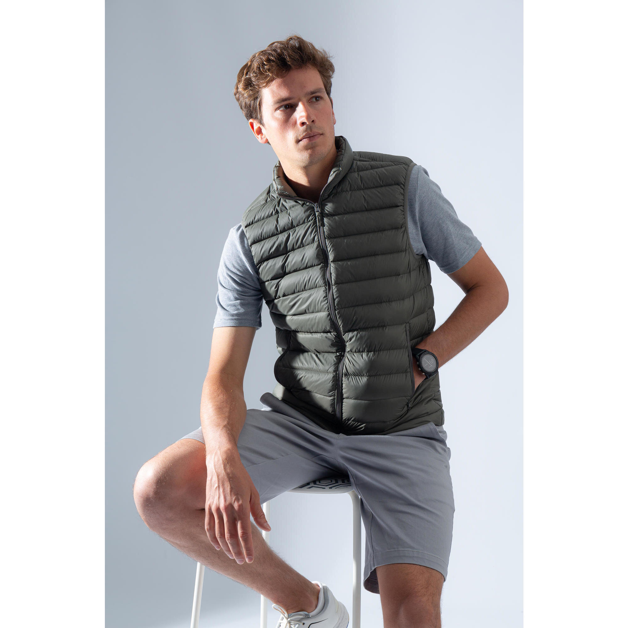 Men's sleeveless down golf jacket - MW500 khaki