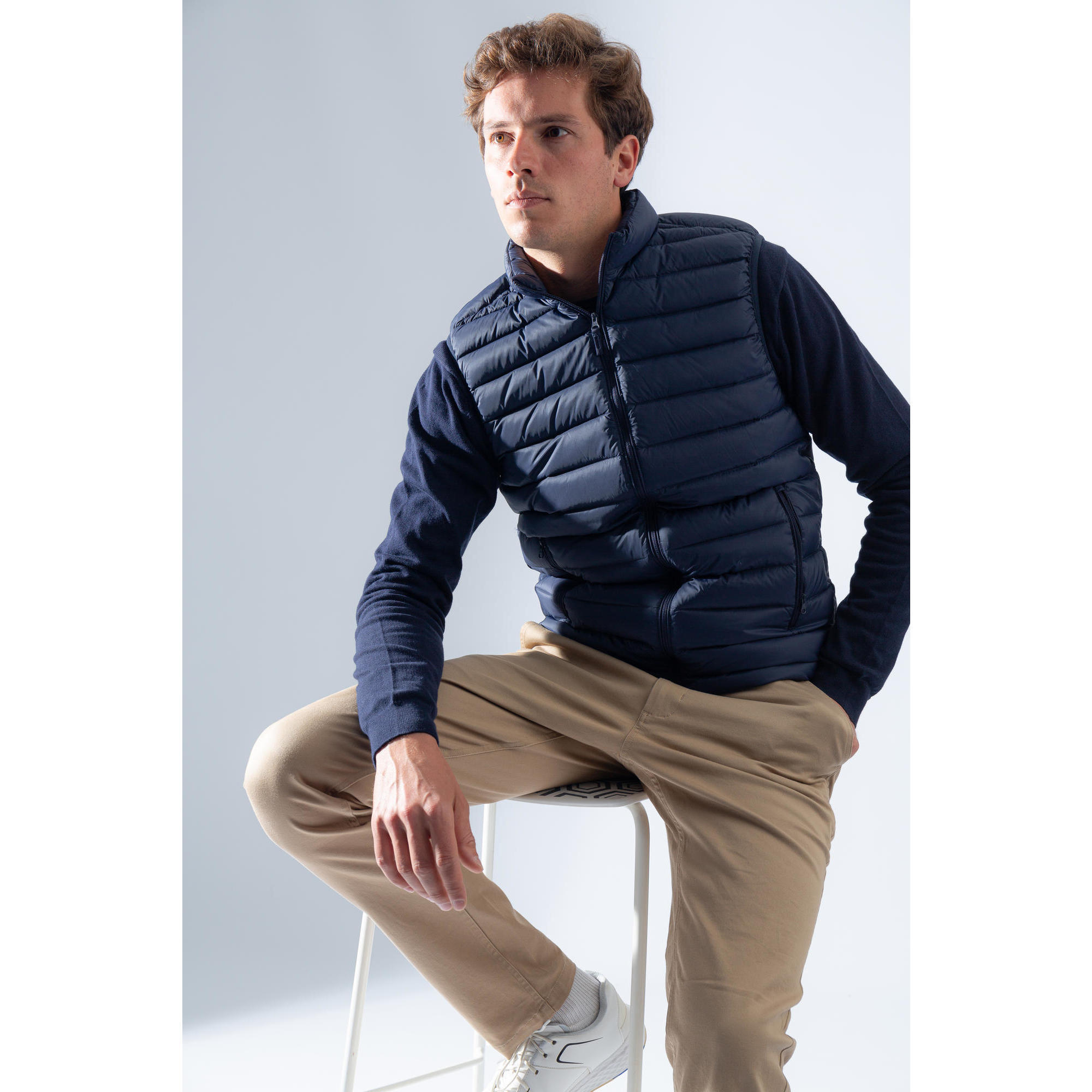 Men's sleeveless down golf jacket - MW500 navy blue