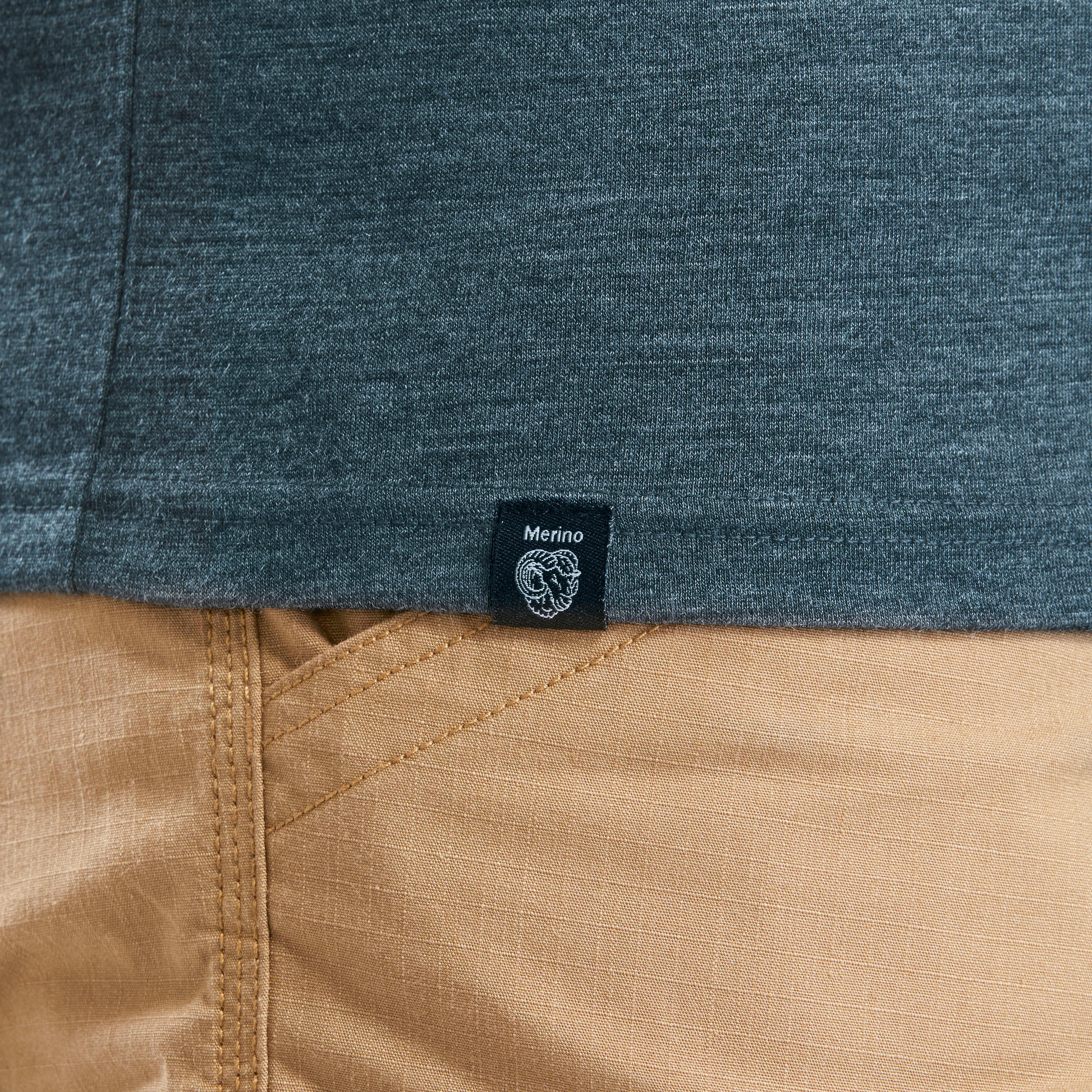 Men’s Long-sleeved Travel Trekking Merino Wool Polo Shirt - TRAVEL 500 Blue 9/10