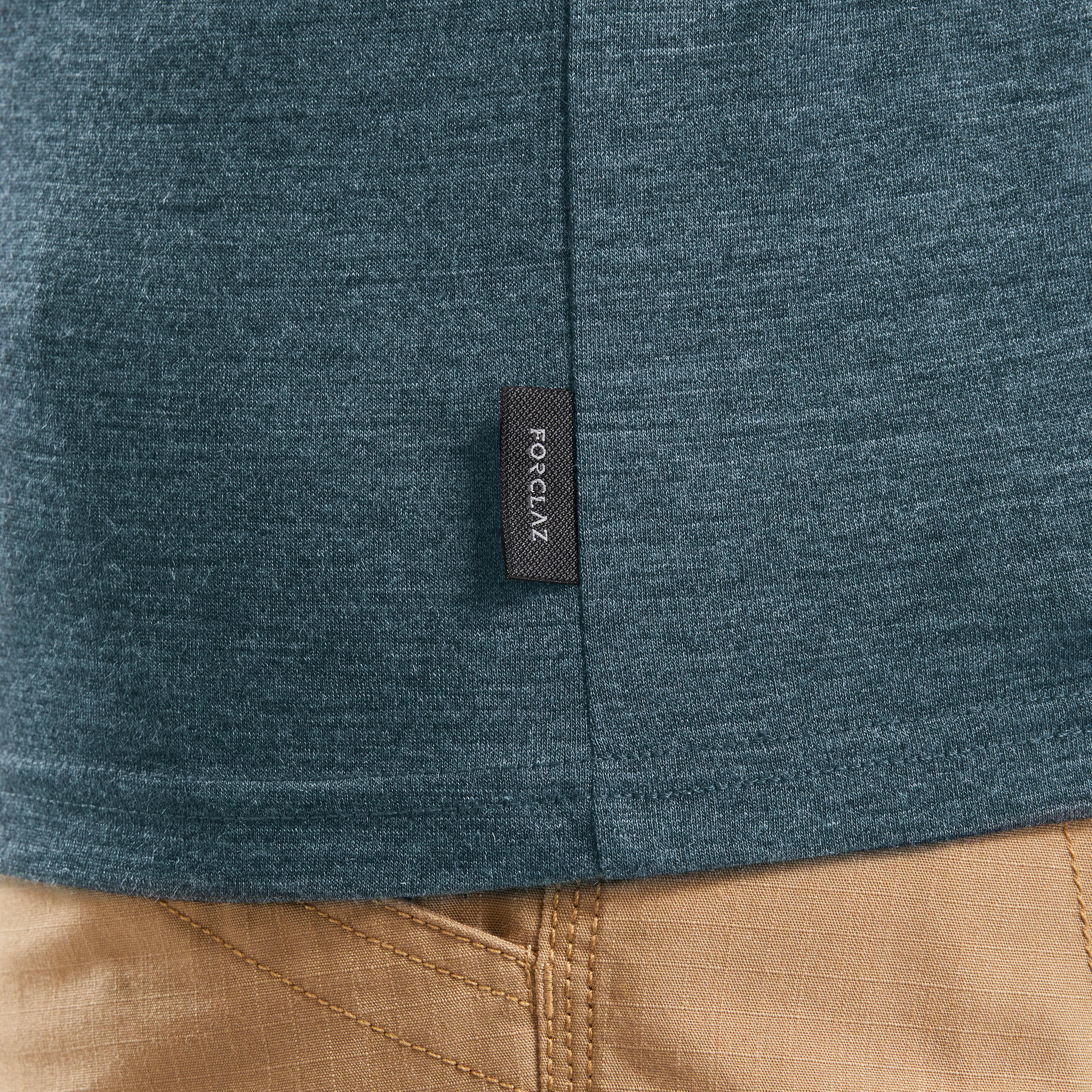 Men’s Long-sleeved Travel Trekking Merino Wool Polo Shirt - TRAVEL 500 Blue 10/10