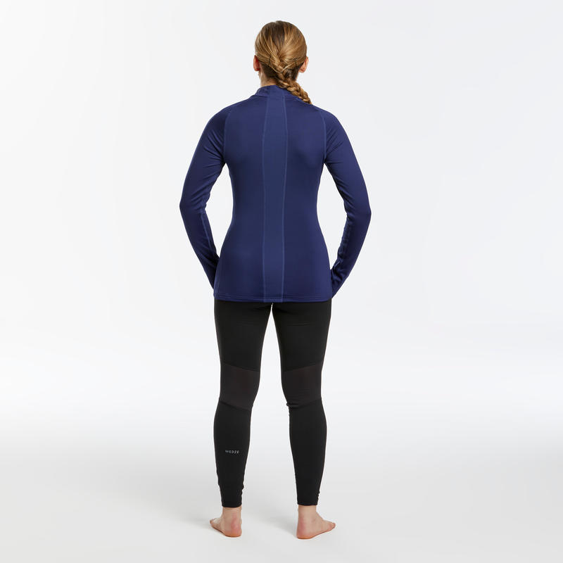 Women's Ski Base Layer Top BL 500 1/2 Zip Navy Blue Decathlon