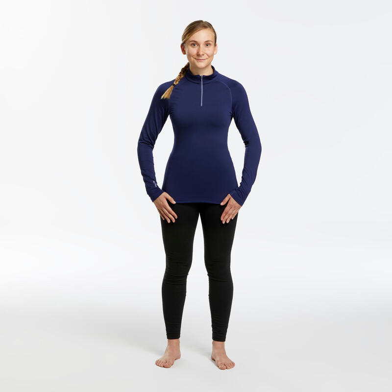 Sous-vêtement thermique de ski Femme BL 500 1/2 zip haut - bleu marine