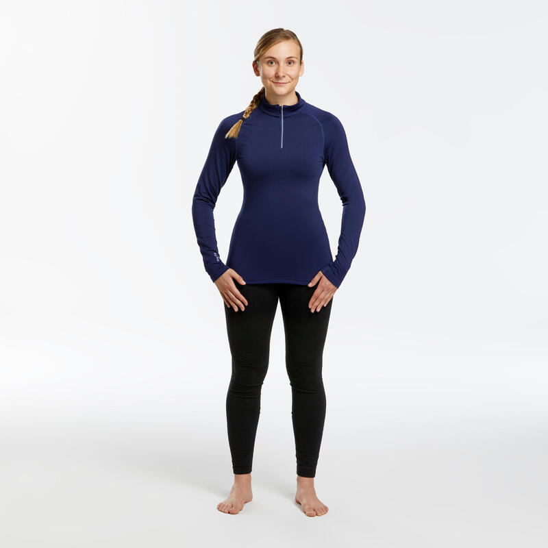 Thermoshirt voor skiën voor dames BL 500 halve rits marineblauw