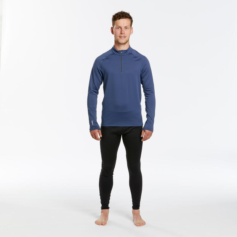 Thermoshirt voor skiën voor heren BL 500 halve rits jeansblauw