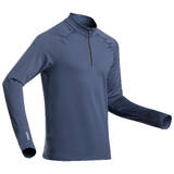 Men's ski 500 1/2 zip base layer top - Blue denim 