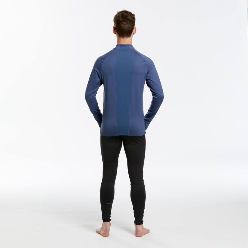 Thermoshirt voor skiën voor heren BL 500 halve rits jeansblauw