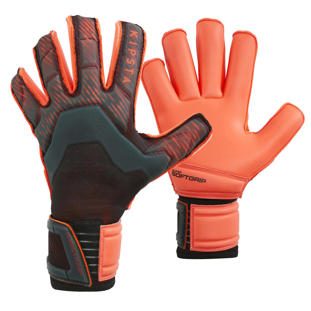 Torwarthandschuhe F900 Rollfinger Schnittform Erwachsene schwarz/rot