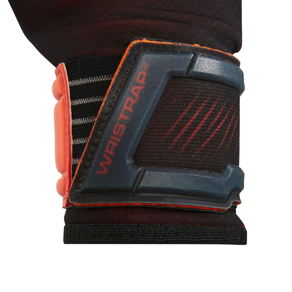 Torwarthandschuhe F900 Rollfinger Schnittform Erwachsene schwarz/rot
