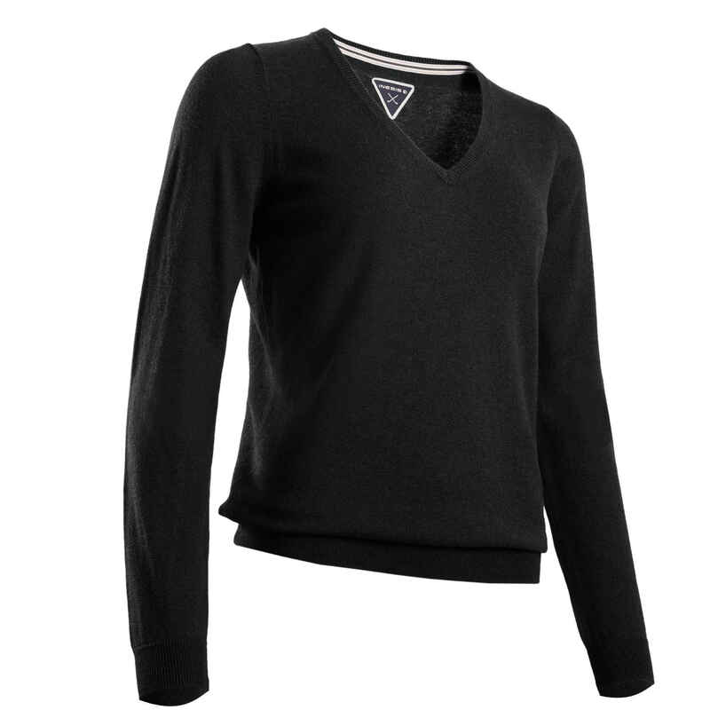 Golf Pullover V-Ausschnitt MW500 Damen schwarz Golf Pullover V-Ausschnitt MW500 Damen schwarz