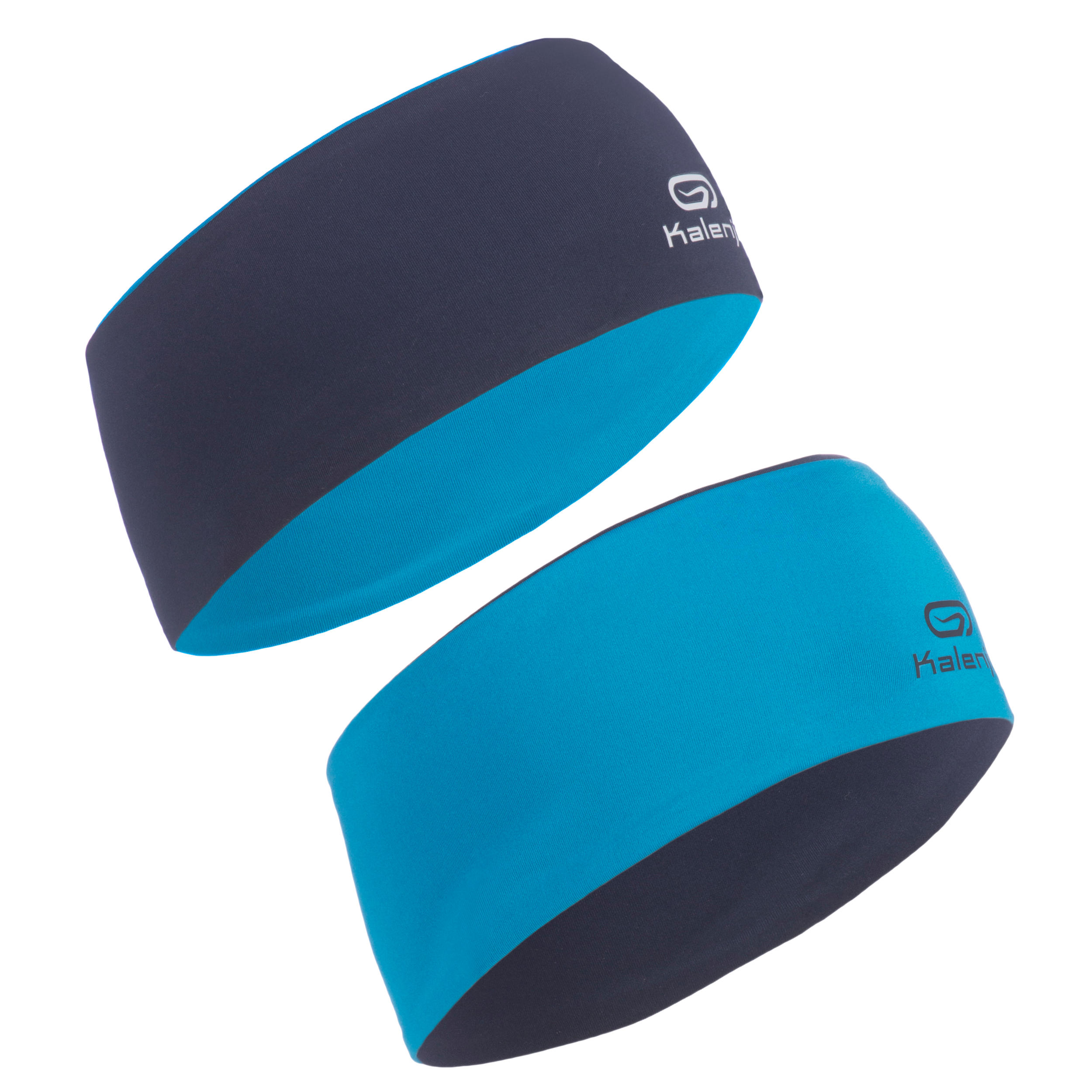 KIPRUN Kids' Winter Athletics Reversible Headband - navy blue and cyan blue