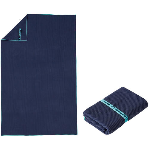Serviette de bain microfibre à rayures bleu foncé taille L 80 x 130 cm