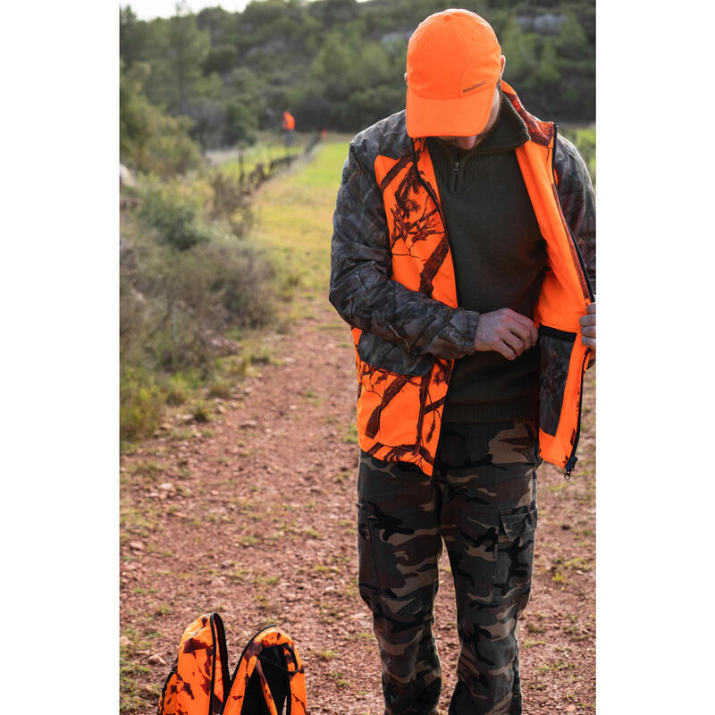 Jas voor drijfjacht op de post 100 droog weer fluo-camouflage