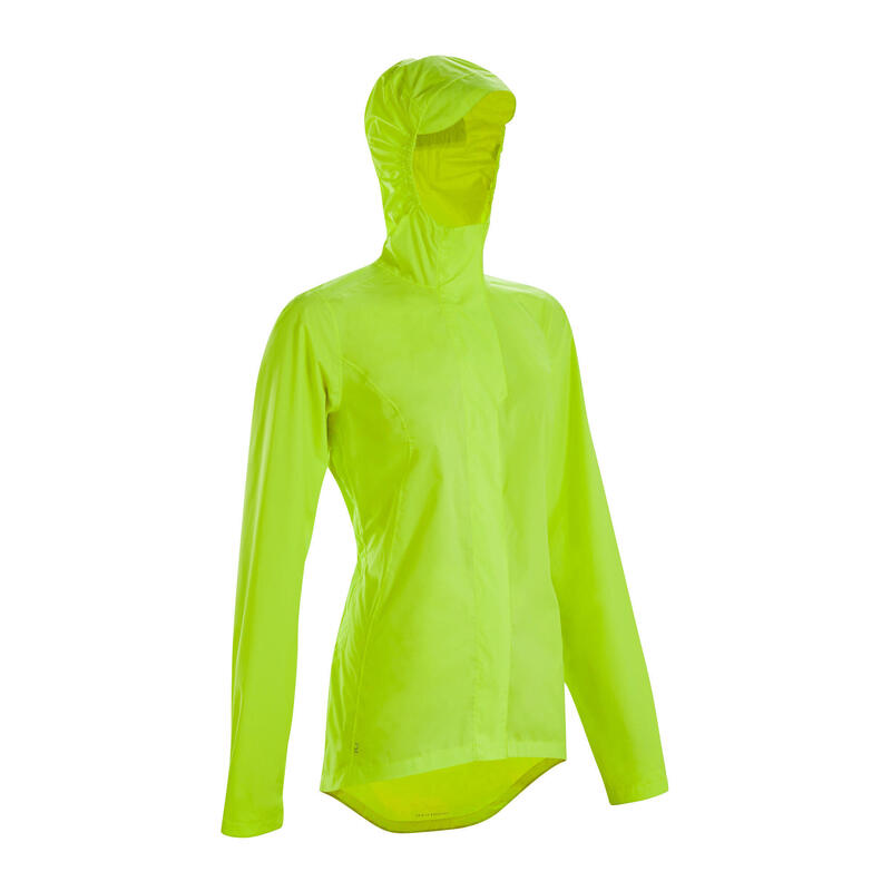 CHAQUETA IMPERM. CICLISMO URBANO MUJER 120 AMARILLO FLUO C. EPI VISIBILIDAD DÍA