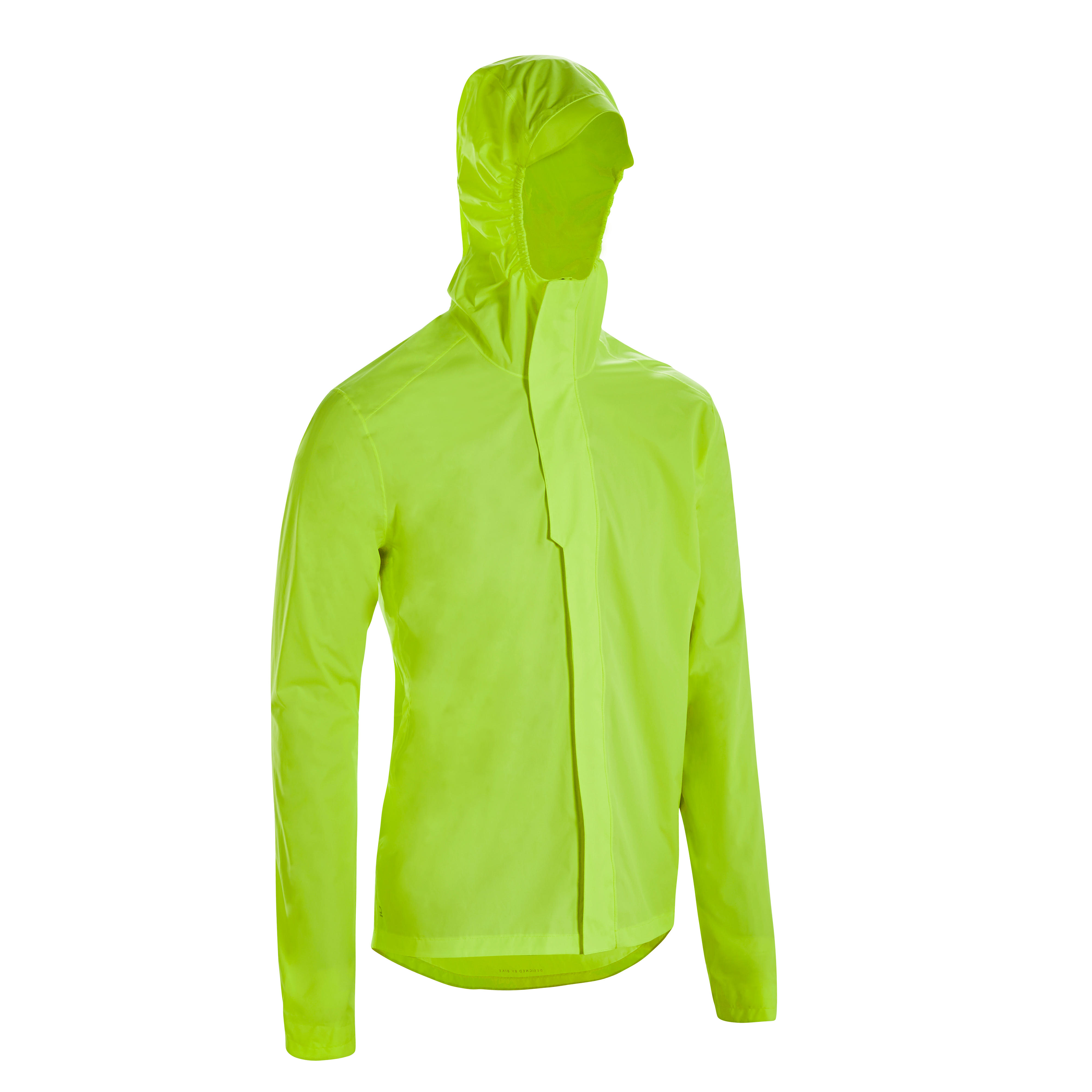 100 Men s Waterproof Urban Cycling Jacket Neon Yellow
