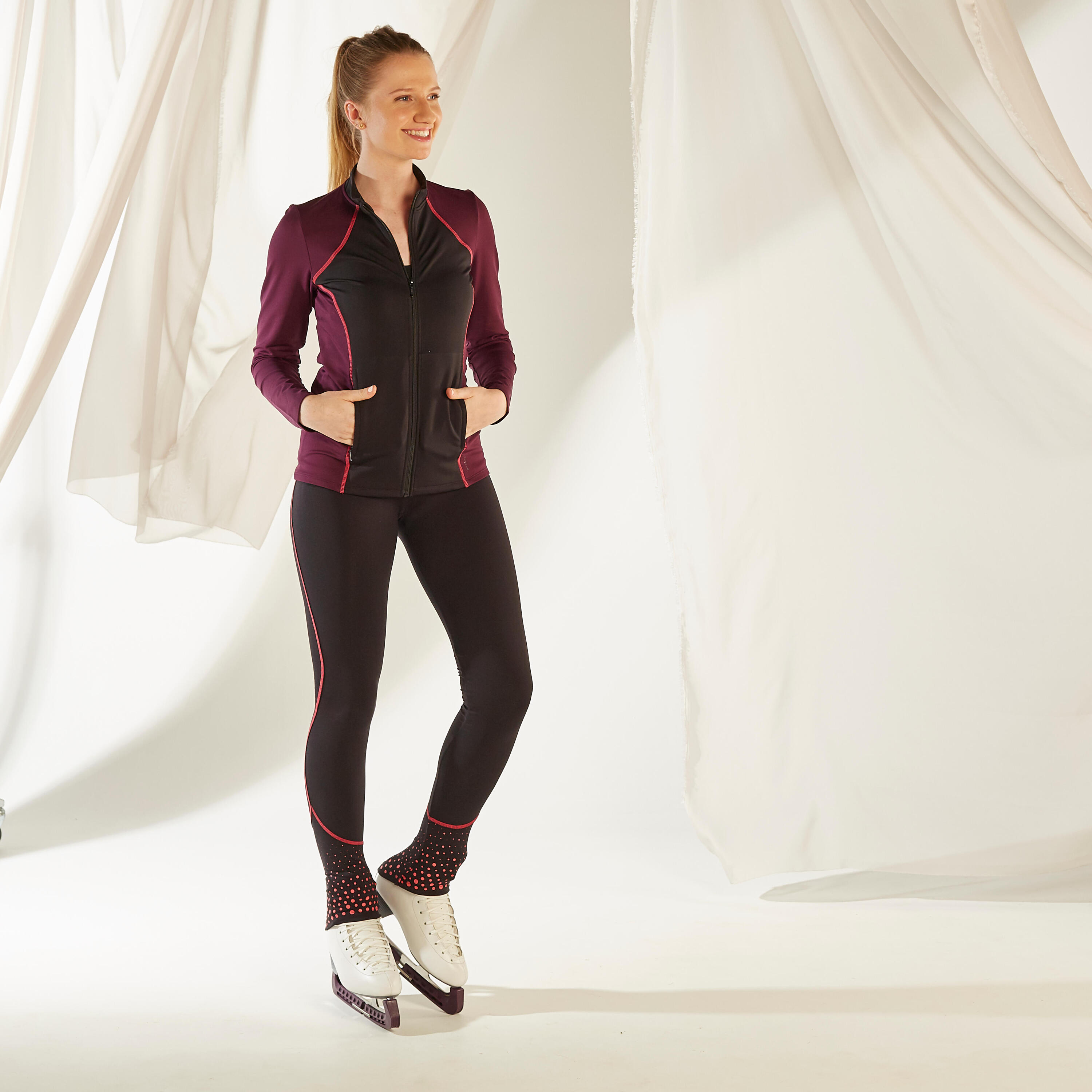 VESTE ENTRAINEMENT PATINAGE ARTISTIQUE ADULTE NOIRE ET PRUNE 9/11