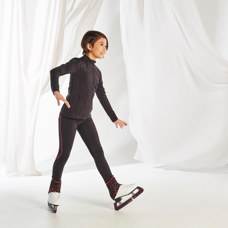 LEGGING ENTRAINEMENT PATINAGE ARTISTIQUE JUNIOR NOIR ET ROSE