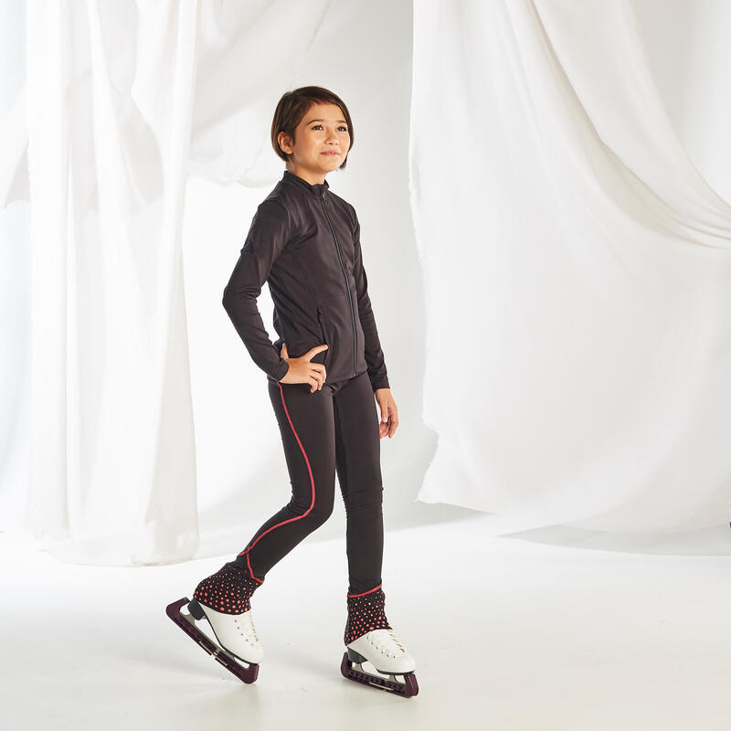 LEGGINGS PARA TREINO DE PATINAGEM ARTÍSTICA CRIANÇA PRETO E ROSA