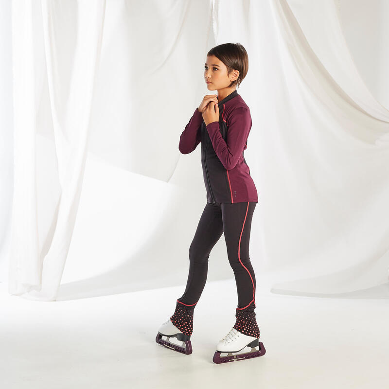 LEGGINGS PARA TREINO DE PATINAGEM ARTÍSTICA CRIANÇA PRETO E ROSA